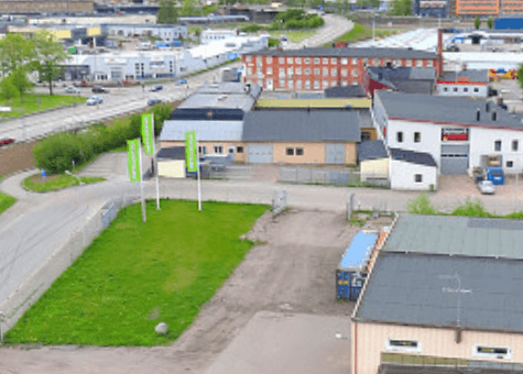 Flygbild över lokalen på Floragatan 2 i Tornby