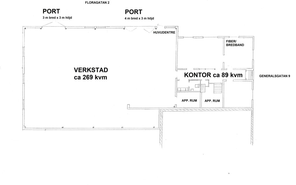 Planritning med verkstad och kontor, totalt 358 kvm, Floragatan 2